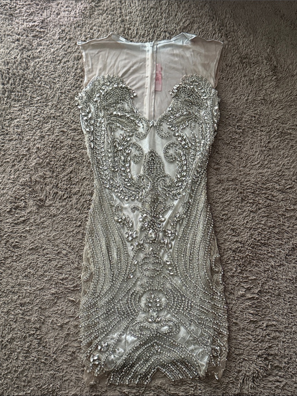 Embellished Ivory Beaded Sheath Dress Size: 0/1 VERY FITTED
